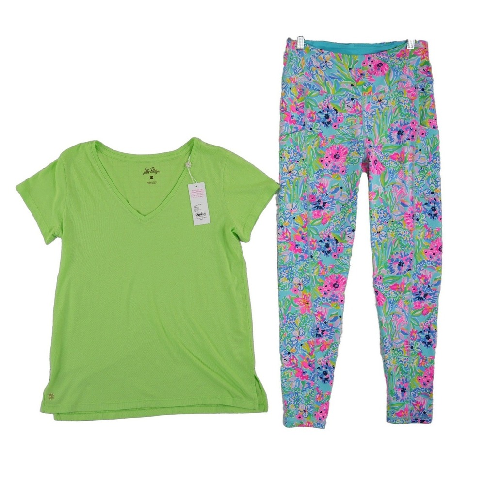 NEW Lilly Pulitzer Set Top Luxletic Leggings Women's Size Medium Green Floral